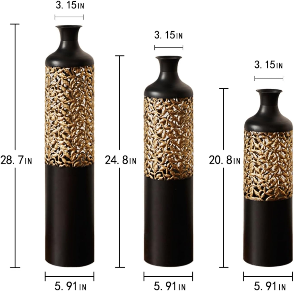 Floor Vases Decorative Tall - 20.8/24.8/28.7 in Metal Cylinder Vases Extra Large Decorative Vase Set of 3 Living Room Modern Big Standing Decor for Dining Bedroom Home Corner Indoor