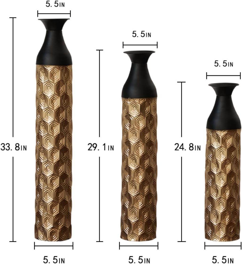 Floor Vases Decorative Tall - 24.8/29.1/33.8 in Metal Cylinder Vases Extra Large Decorative Vase Set of 3 Living Room Luxury Big Standing Decor for Dining Bedroom Home Corner Indoor