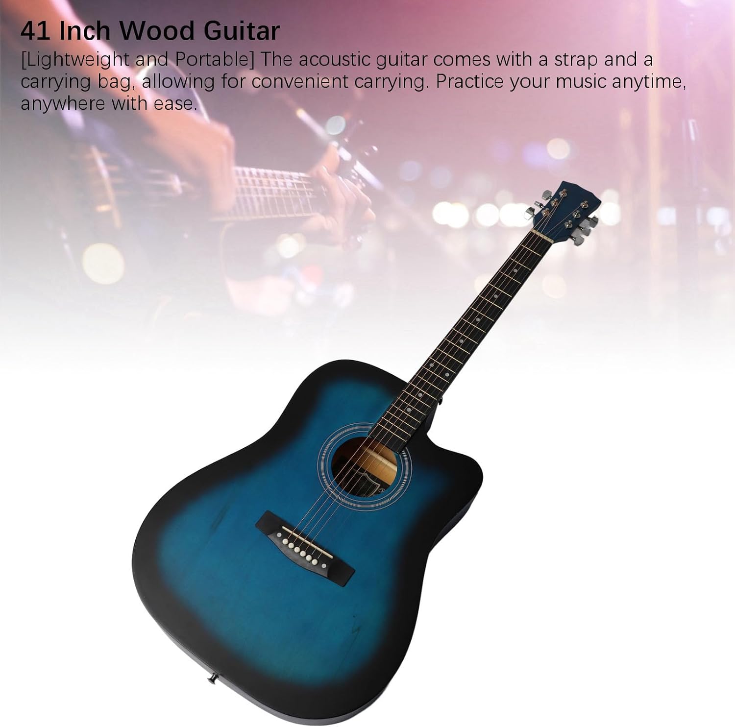WALFRONT 41 Inch Guitar Kit, Acoustic Guitar for Beginner with Picks Capo Spare Strings Strap Bag, Premium Basswood Matte Craft Lightweight Portable