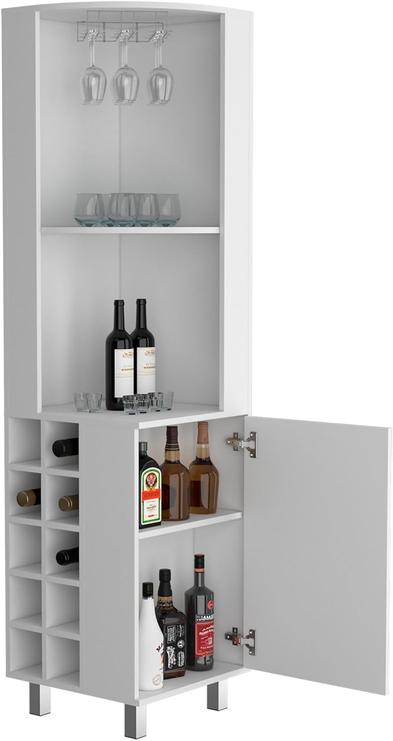 71' Corner Freestanding Storage Cabinet, Kitchen Storage Bakers Rack with 10 Wine Cubbies, Utility Food Cupboard with Cup Rack for Dining, White