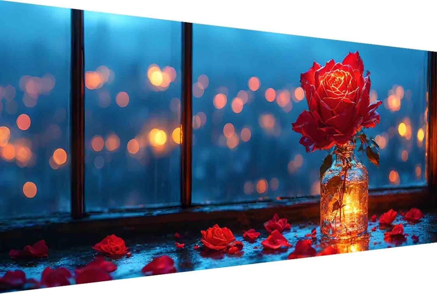 Red Rose Paint by Numbers Kit for Adults Frameless Flower Painting Kits for Adults Beginner DIY Acrylic Oil Paint pre Drawn Canvas with Brush Craft Picture for Home Wall Decor Gifts 100x200cm -72t5