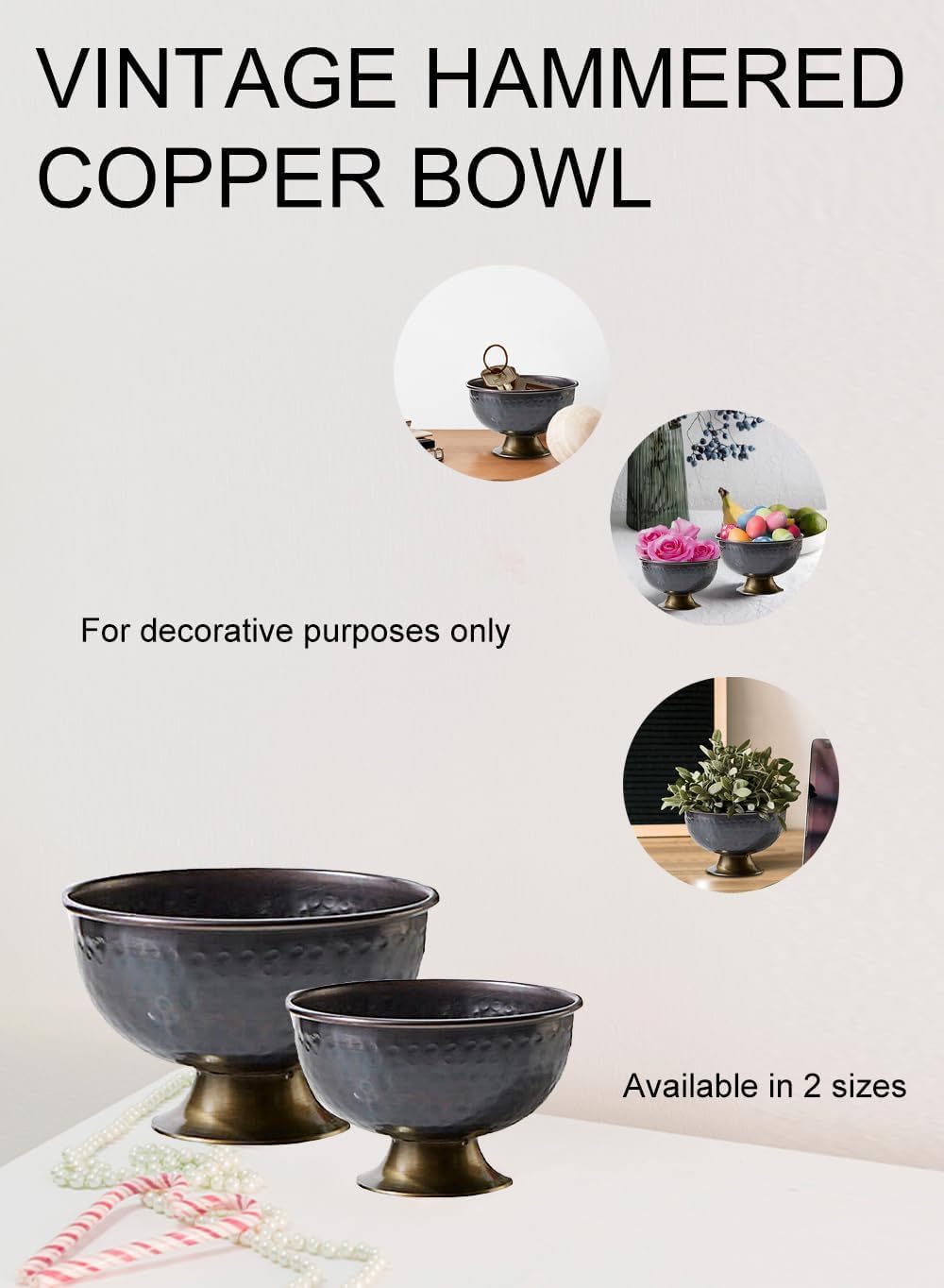 Serene Spaces Living Vintage Hammered Copper Bowl, Versatile Footed Bowl, Small, 3.75' Tall and 6.25' Diameter, Pack of 12