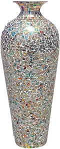 20 Inch Mosaic Floor Vase – Tall Handmade Iron Boho Vase with Rainbow Multicolor Glass Tile | Decorative Centerpiece for Living Room, Bedroom, Entryway | Dried Flower & Pampas Grass Holder
