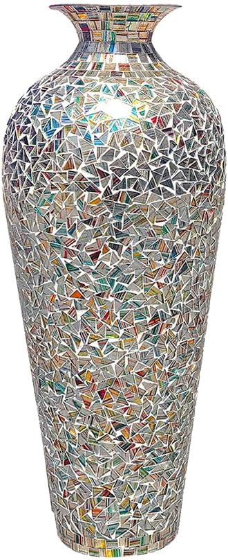 20 Inch Mosaic Floor Vase – Tall Handmade Iron Boho Vase with Rainbow Multicolor Glass Tile | Decorative Centerpiece for Living Room, Bedroom, Entryway | Dried Flower & Pampas Grass Holder