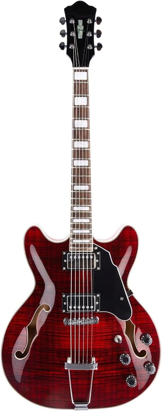 Beginner Jazz Electric Guitar With Hollowed Out Trapezoidal Tailboard Bridge And Fit Professional Electric Guitar(Red)