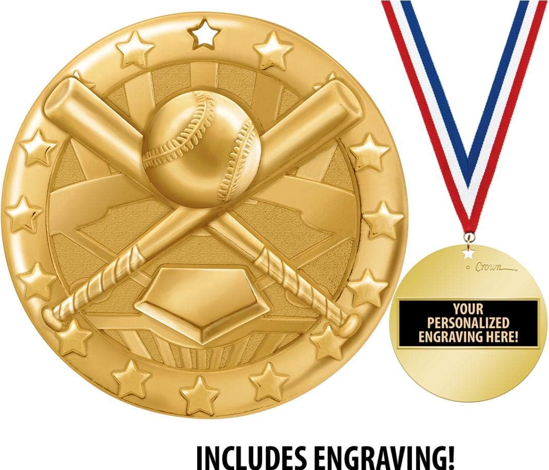 Crown Awards Baseball Medal, 2' Shiny Gold Baseball Medals for Kids with Free Custom Engraving Prime