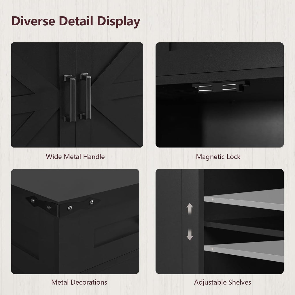 usikey Buffet Cabinet, 61' Large Sideboard Buffet Storage Cabinet with 3 Drawers, Farmhouse Coffee Bar with 4 Doors, for Kitchen, Living Room, Black