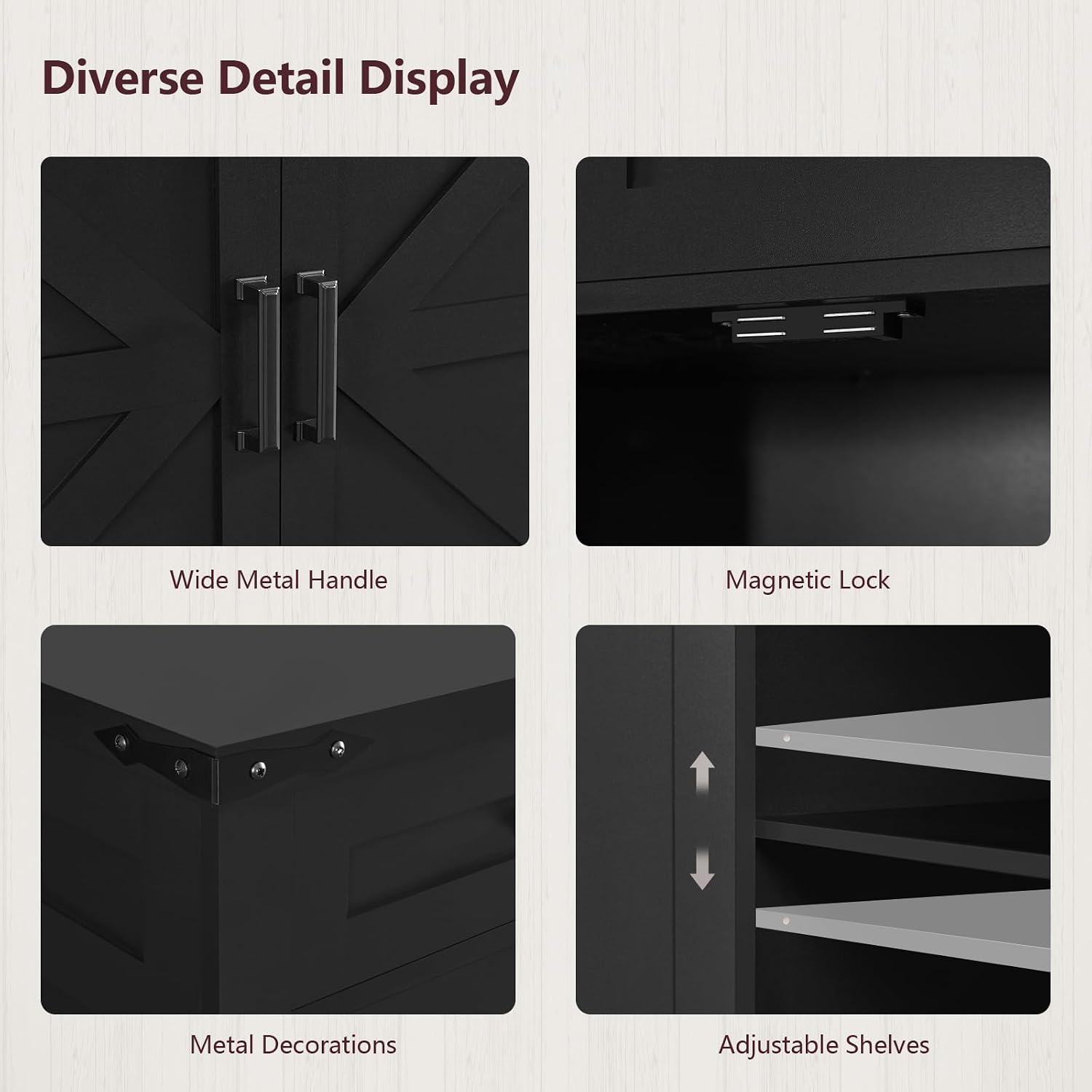 usikey Buffet Cabinet, 61' Large Sideboard Buffet Storage Cabinet with 3 Drawers, Farmhouse Coffee Bar with 4 Doors, for Kitchen, Living Room, Black