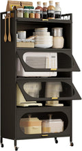 Dyoung Metal Kitchen Storage Cabinet with Flip-up Doors, Freestanding Pantry Cabinet with 4 Rolling Wheels, 5-Tier Mobile Microwave Stand with Storage Rack for Kitchen Dining Living Room (Black)