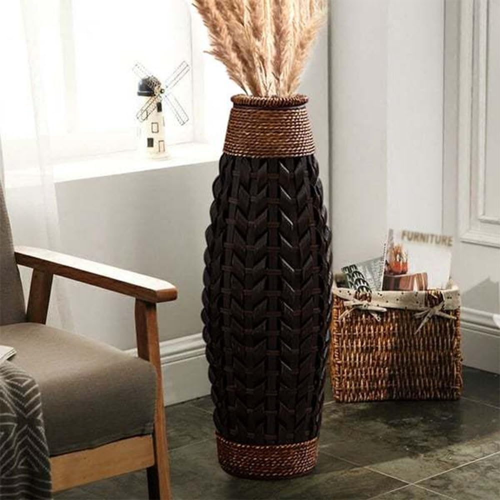 Retro Living Room Large Vase, Hand-Woven Flower Vase, Decorative Tall Floor Vase, Home Decor, Floor Vases Decorative Tall for Restaurant, Entrance(Large)