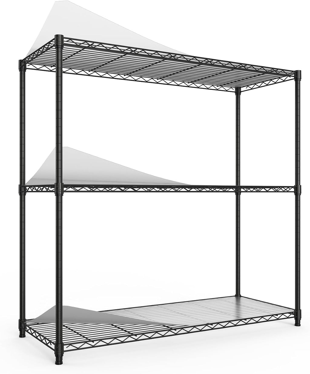 pouseayar 3 Tier NSF Metal Shelf Wire Shelving Unit, 1050lbs Capacity Heavy Duty Adjustable Storage Rack with Shelf Liners - 48' H x 48' L x 18' D for Closet Kitchen Garage Basement and More - Black