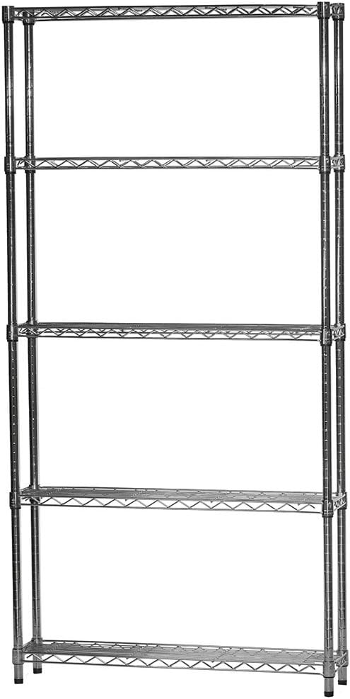 Shelving Inc. 8' d x 36' w x 64' h Chrome Wire Shelving with 5 Tier Shelves, Weight Capacity 800lbs Per Shelf