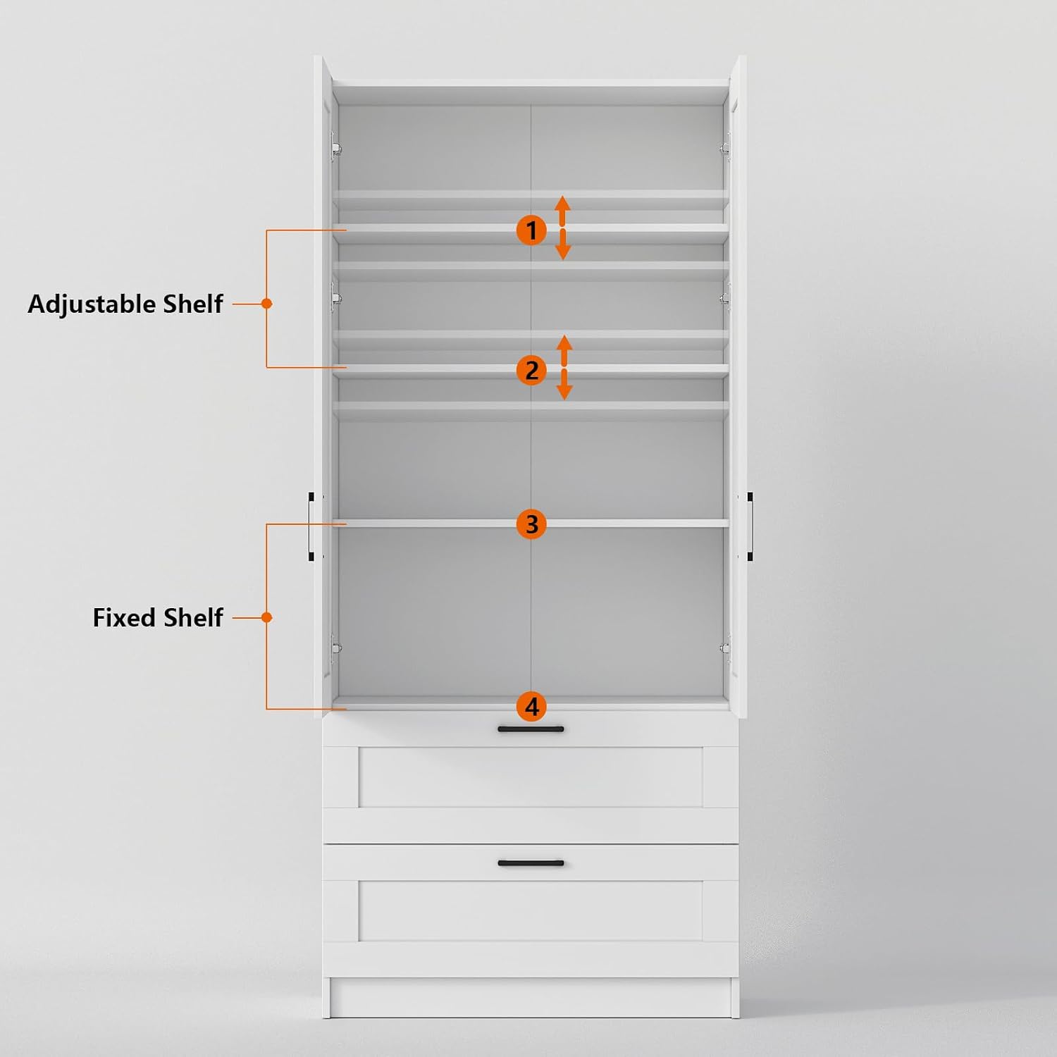 White Tall Kitchen Pantry Cabinet Organizers and Storage with Doors and Drawer and Adjustable Shelves，Wood Large Gabinetes Para Cocina Office Bookshelf for Laundry Room Cabinets (31.5'W*15.7'D*71'H)