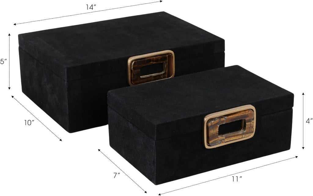 Decorative Boxes with Lid for Home Decor – Modern Storage and Home Organizer - Jewelry Boxes and Keepsake Boxes Perfect for Living Room, Bedroom, or Office Decor; Set of 2 – 5', 4' Black & Gold