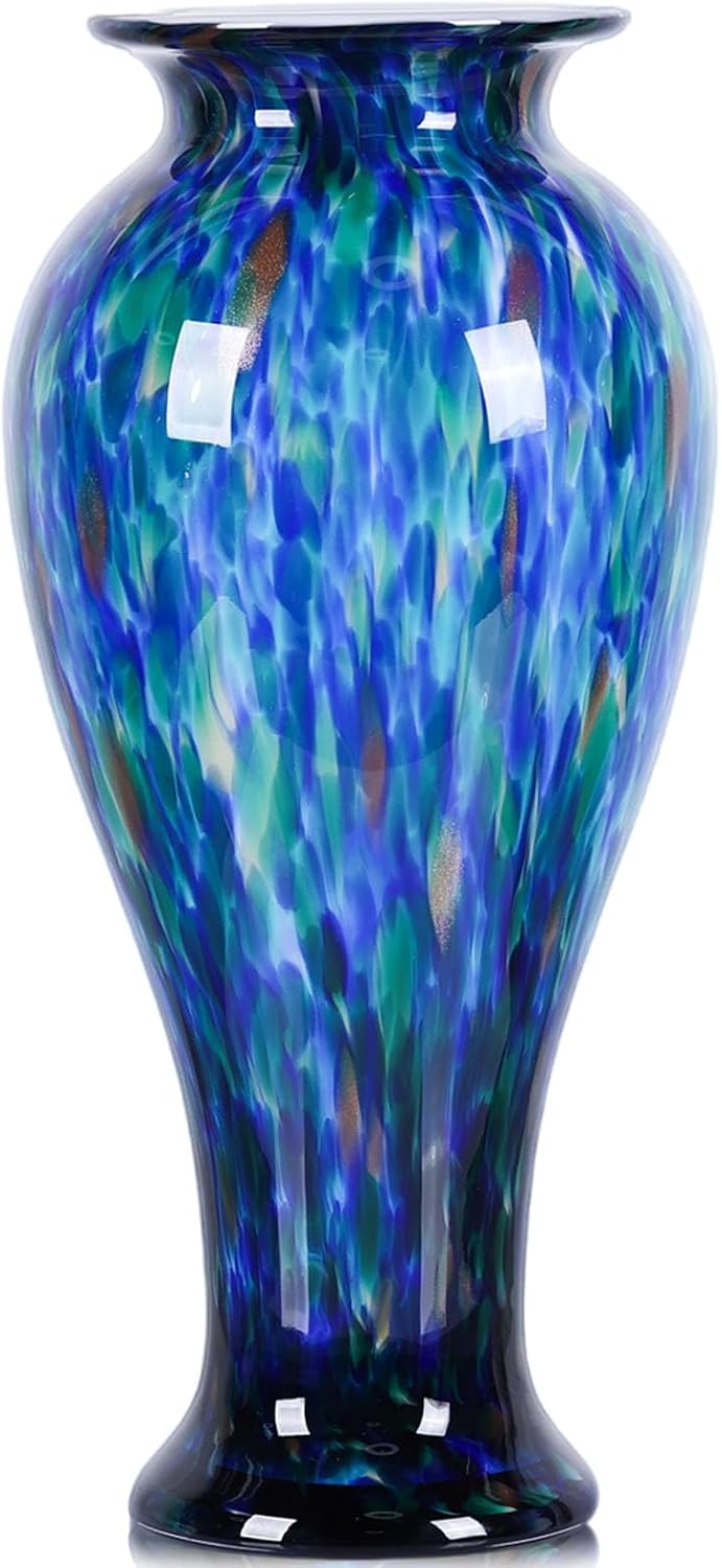 XMGZQ 20' Tall Glass Vases for Floor,Large Hand Blown Sea Glass Flowers Vase for Centerpieces,Jarrones Grandes para Sala Elegantes,for Bookshelf,Bathroom,Countertop,Indoor Office Desktop (Blue Green)