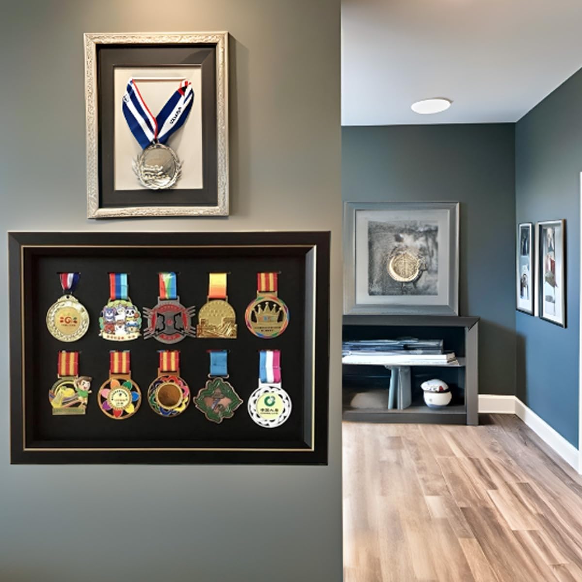 Medal Display Box 3D Photo Frame Marathon & More - Football, Gymnastics, All Sports Medal & Badge Stand (8x6in)