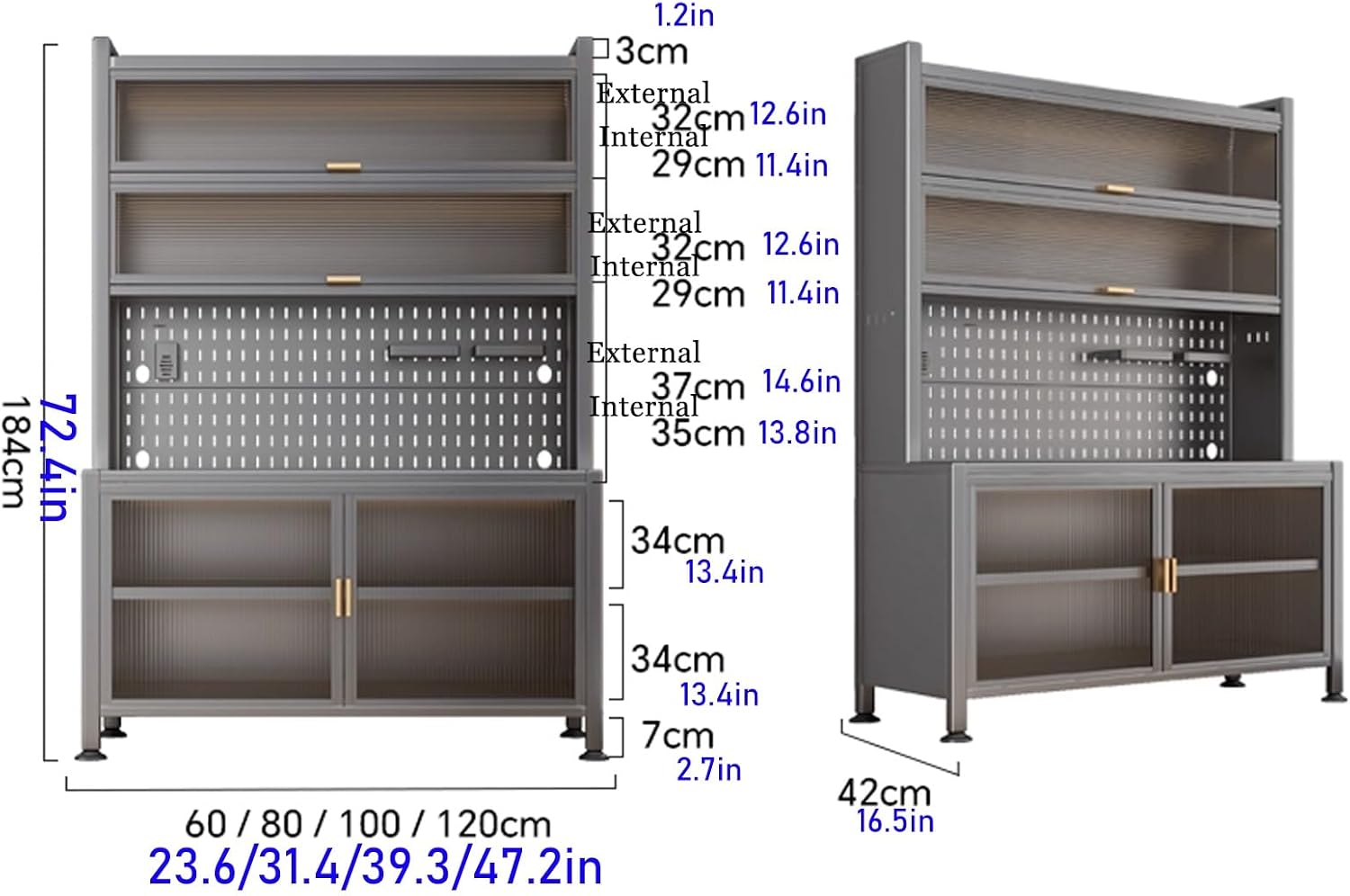 JKGHK 6-Tier Tall Kitchen Bakers Rack, Kitchen Storage Hutch Cupboard Cabinet with Adjustable Foot, Open Kitchens Pantry Storage Shelves for Spices, Pots, Pans(100cm/39.3in)