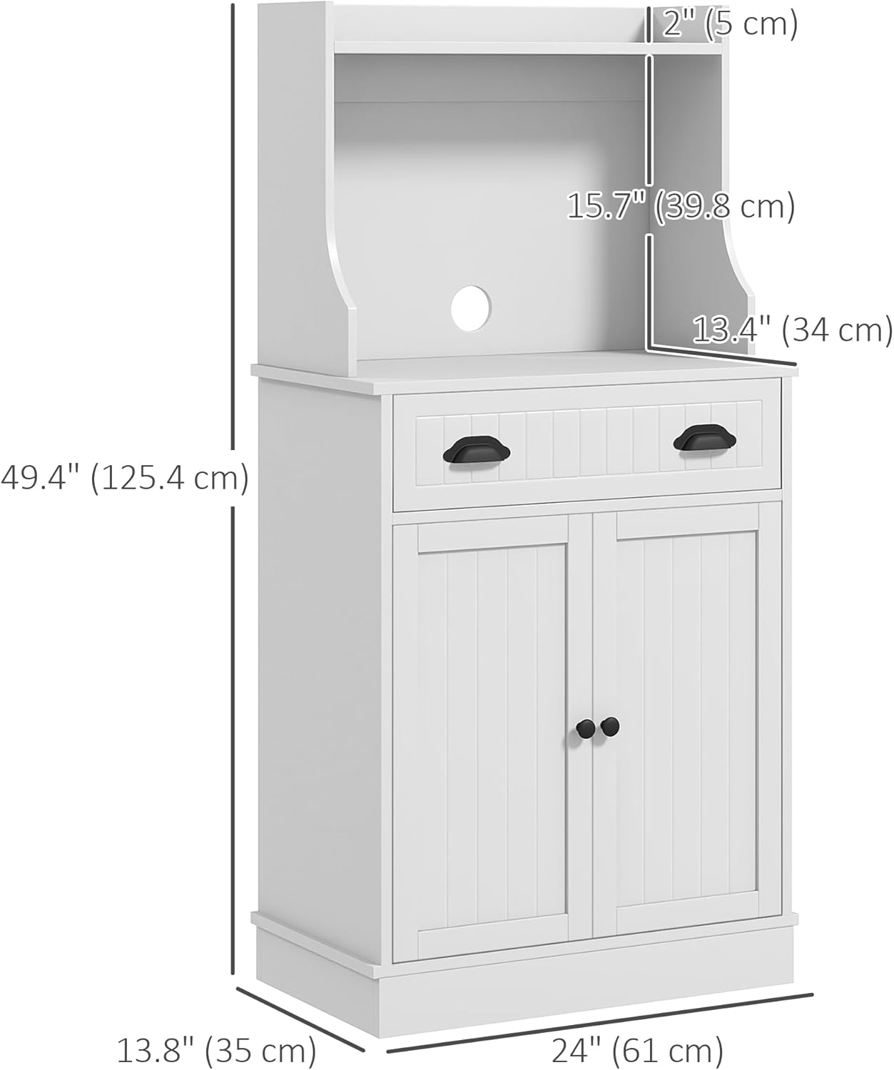 HOMCOM Microwave Cabinet with Storage Drawer, Double Door Cabinet and Adjustable Shelf, Buffet with Hutch and Cable Hole, Storage Cabinet for Kitchen, Dining Room, Living Room, White