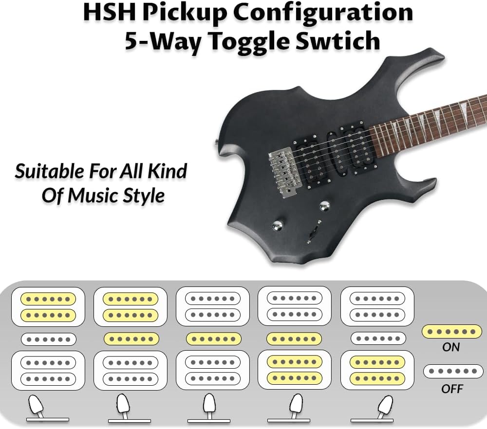 Fojill Heavy Metal Cool Electric Guitar Kit Set Beginner Starter Combo Package Bundle Battery Power Bluetooth 10W Amplifier Amp Accessory Gig Bag,Picks, Cable,Strap,Strings(FCGK-60, Metallic Black)