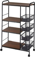 OUKANING 4-Tier Kitchen Baker's Rack Rolling Cart Trolley with Wheels and Baskets Utility Microwave Oven Stand for Kitchenware Tableware Spices Food Fruits and Vegetables (27.9x13.7x45.2in)