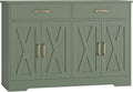 HOSTACK Buffet Cabinet with Storage, 47.2' Kitchen Sideboard Buffet with Drawers, Modern Farmhouse Coffee Bar Station with Shelves, Barn Doors Storage Cabinet for Living Room, Green