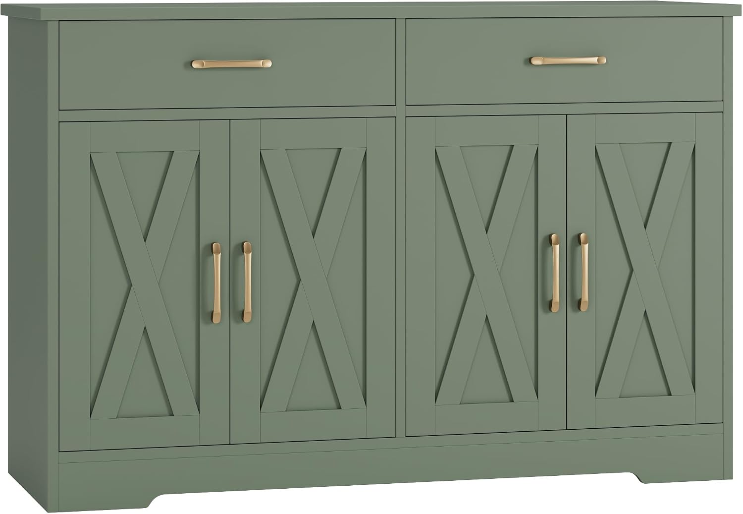 HOSTACK Buffet Cabinet with Storage, 47.2' Kitchen Sideboard Buffet with Drawers, Modern Farmhouse Coffee Bar Station with Shelves, Barn Doors Storage Cabinet for Living Room, Green