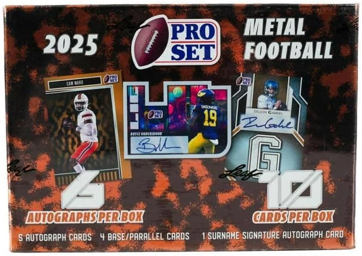 2025 Leaf Pro Set Metal Football HOBBY box (10 cards/bx incl. SIX Autograph cards)