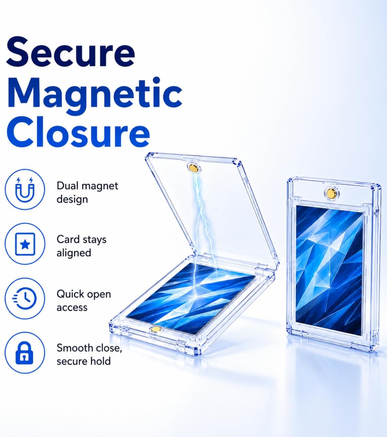 100 Pack Magnetic Card Holder 55pt: Ultra Slim Acrylic Card Case | One Touch Card Holder for Standard Trading Cards, Sports Card Holder for Baseball, Football, Game Cards, U-V Resistant
