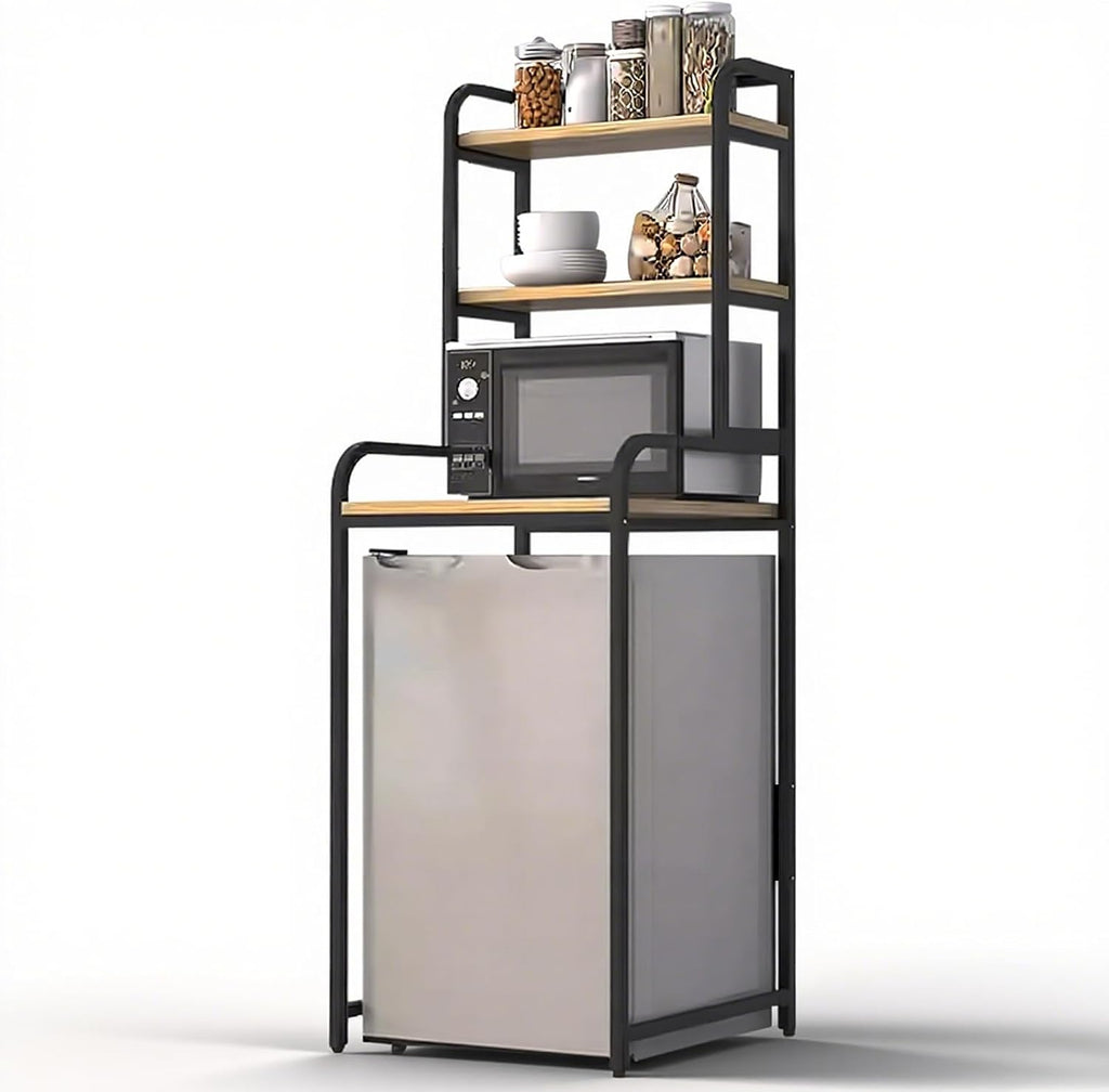 4-Tier Mini Fridge Stand with Storage, Over Fridge Storage Shelf Heavy-Duty Microwave Stand & Baker Rack, Space-Saving Organizer for Kitchen, Dorm, Office, 21.65Wx23.62Dx35.43H