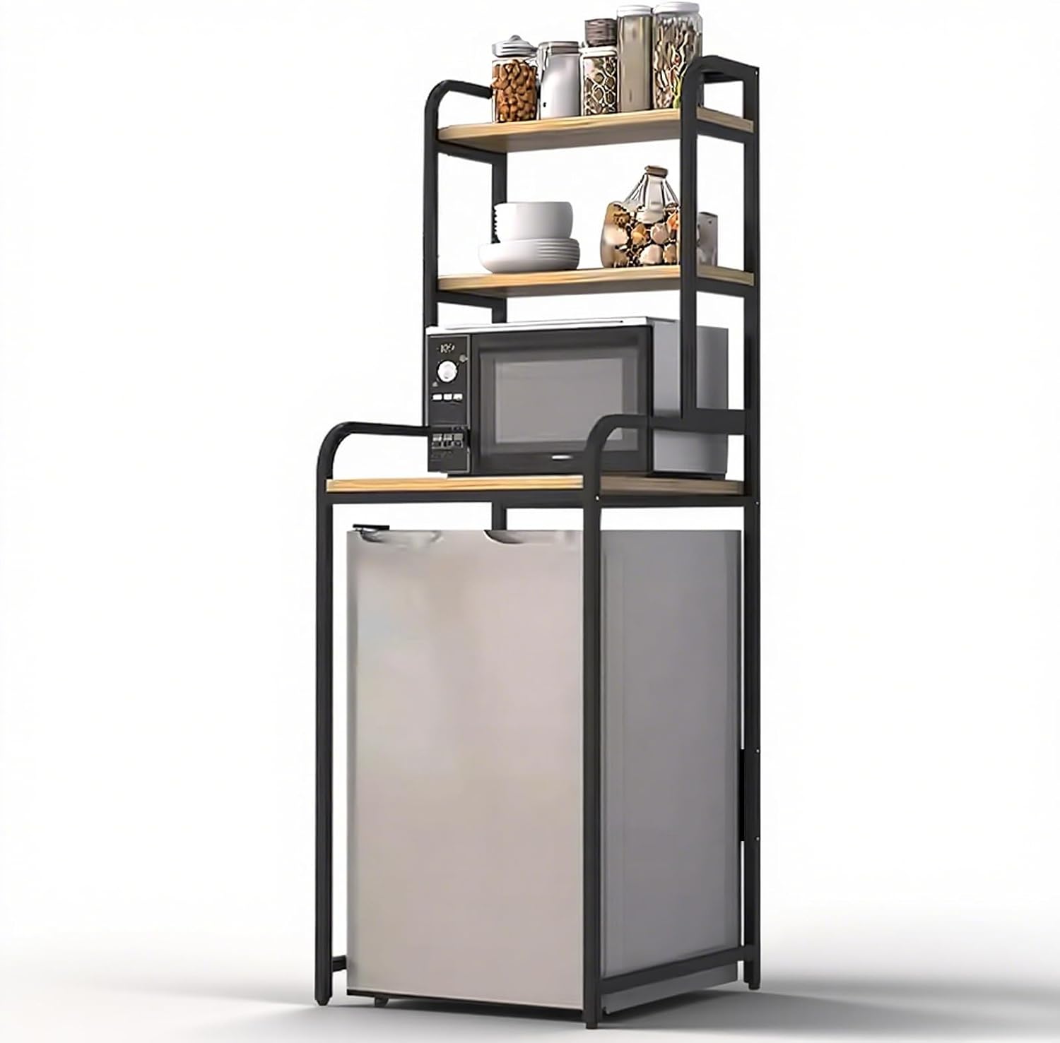 4-Tier Mini Fridge Stand with Storage, Over Fridge Storage Shelf Heavy-Duty Microwave Stand & Baker Rack, Space-Saving Organizer for Kitchen, Dorm, Office, 21.65Wx23.62Dx35.43H