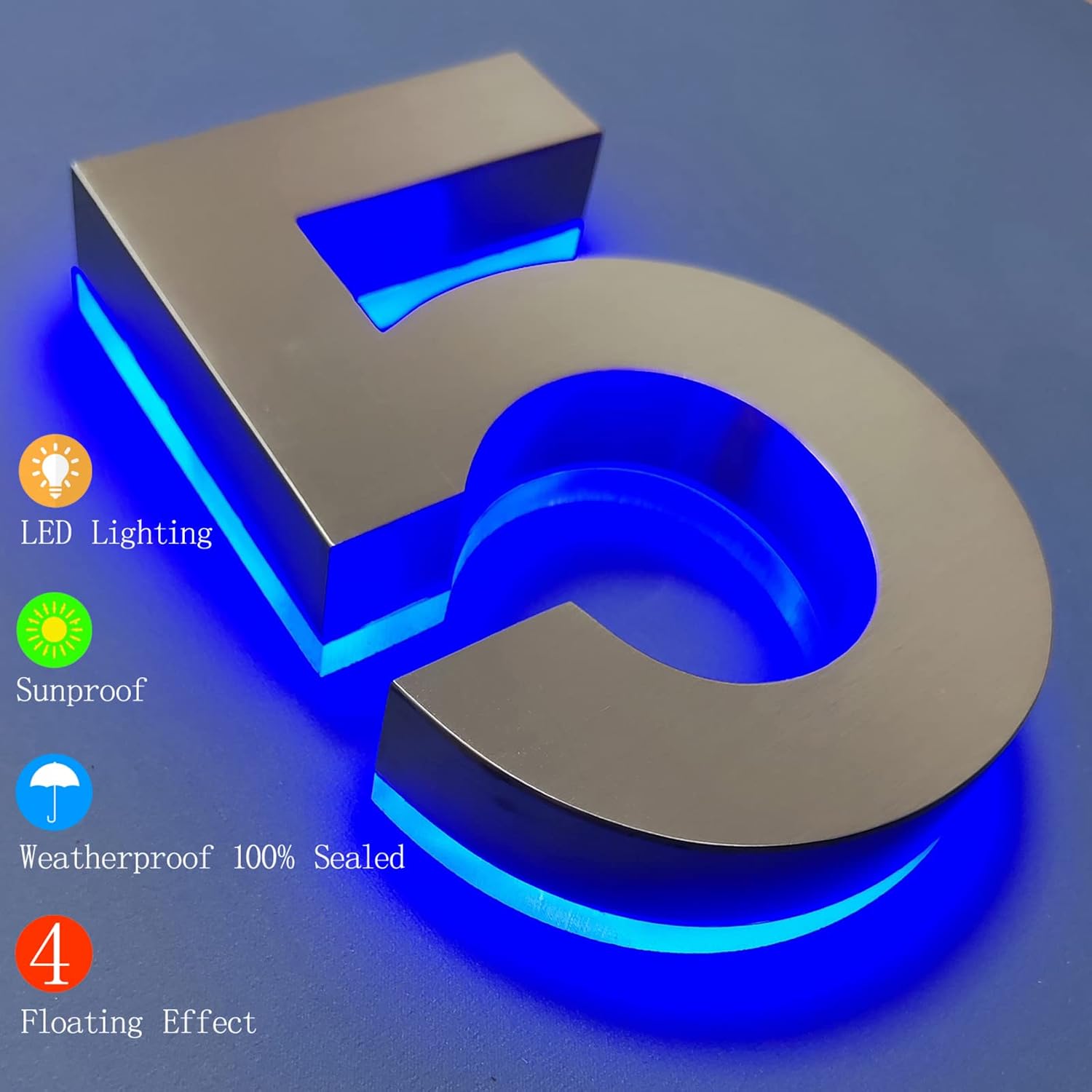 14' House Numbers Plaques With Lights, Modern Backlit LED Illuminated Address Numbers Plaques, Light Up House Address Numbers For Wall,K