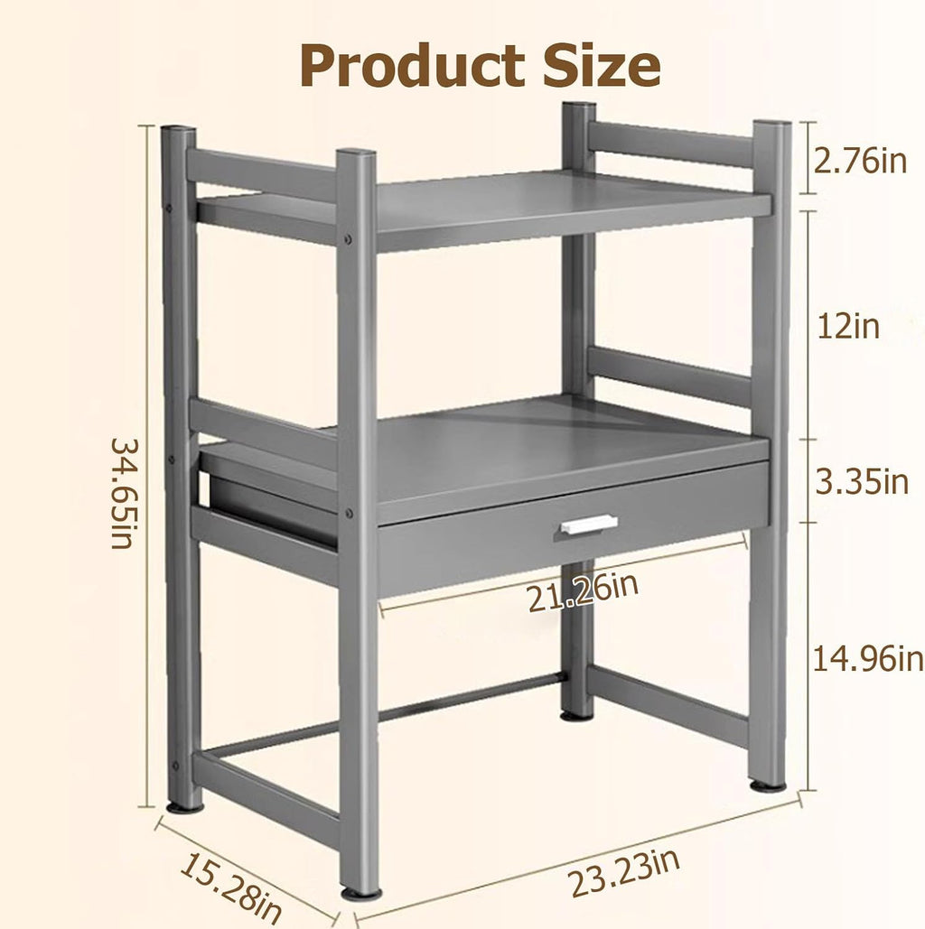2/3 Tier Microwave Stand,Microwave Oven Rack with 4 Storage Boxes and 4 Hooks,Kitchen Bakers Rack with Sliding Drawer,Microwave Rack for Kitchen Living Dining(23.23 * 15.28 * 33.07in, A)