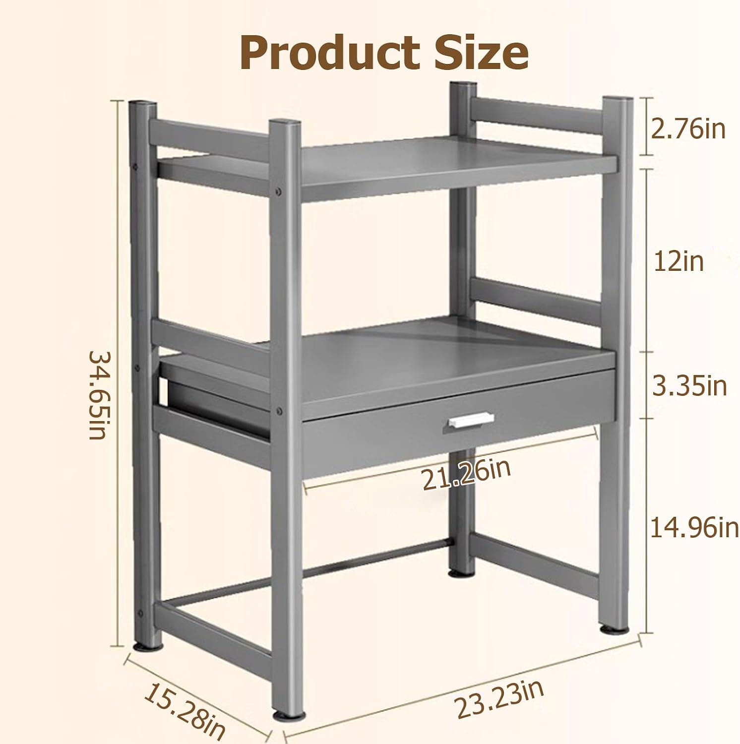 2/3 Tier Microwave Stand,Microwave Oven Rack with 4 Storage Boxes and 4 Hooks,Kitchen Bakers Rack with Sliding Drawer,Microwave Rack for Kitchen Living Dining(23.23 * 15.28 * 33.07in, A)