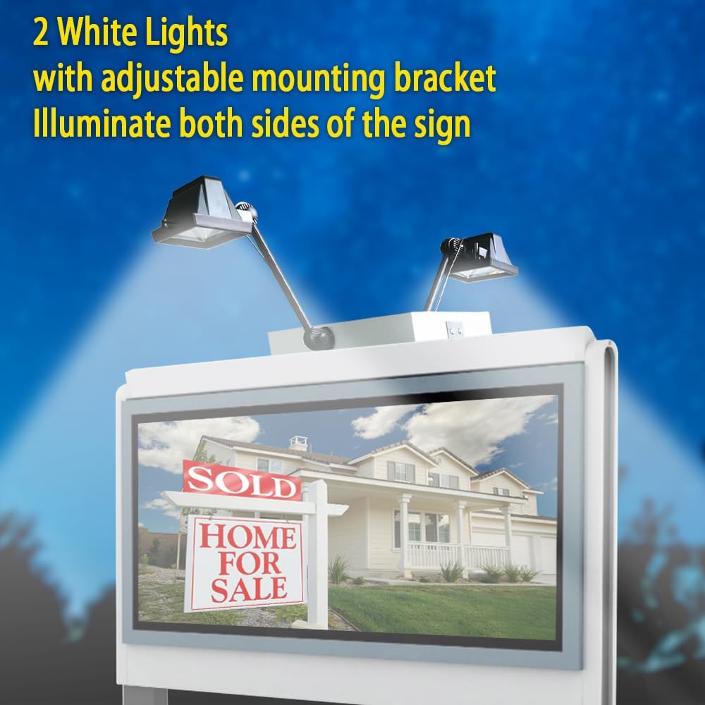 Solar Sign Lights Outdoor, 120 LEDs Solar Sign Light, Waterproof, 12000 mAh Sign Lighting, Billboard Light, Commercial Lights for Real Estate Signs, Business, Advertisement, High Way