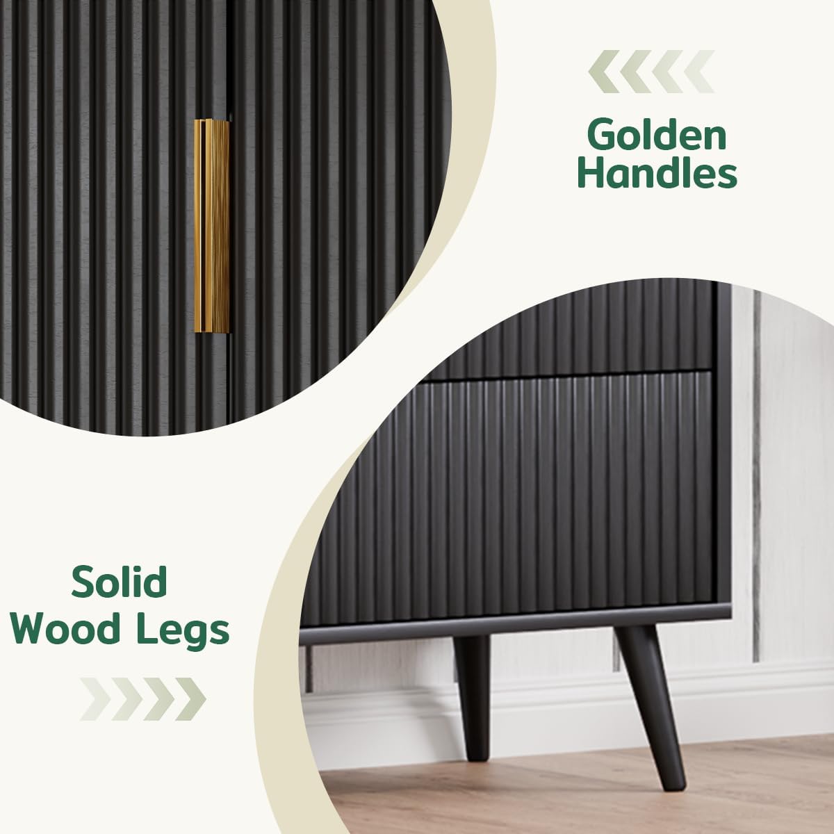 Tall Storage Cabinet, Kitchen Pantry Cabinet with Adjustable Shelves & Fluted Panel Design, Wood Cupboard with 3 Drawers 2 Doors, Tall Home Cupboard for Living Room, Kitchen, Black
