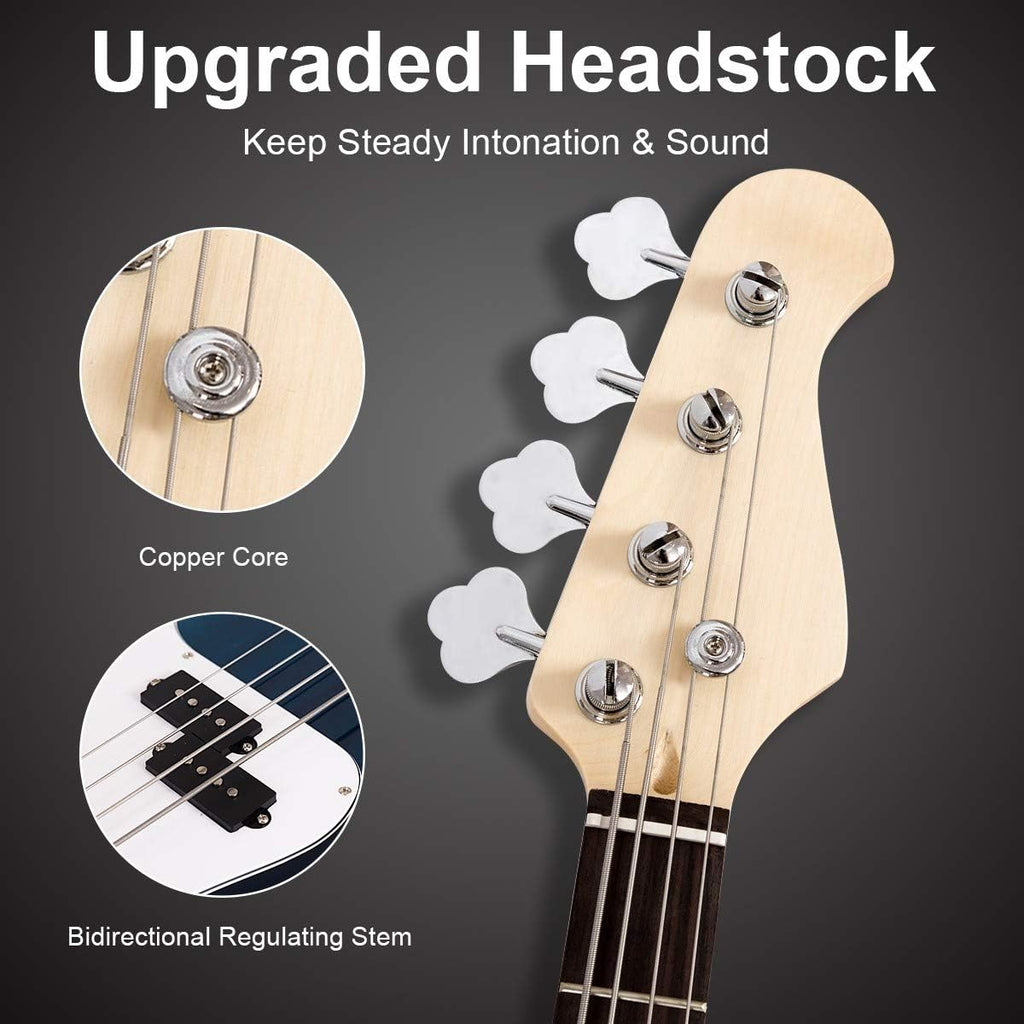 Safstar Electric Bass Guitar 4 Strings Full Size Electric Bass with Amp Cord Strap & Carrying Bag, Rosewood Exquisite Stylish Bass Guitar for Starters Beginners Junior Senior Adults