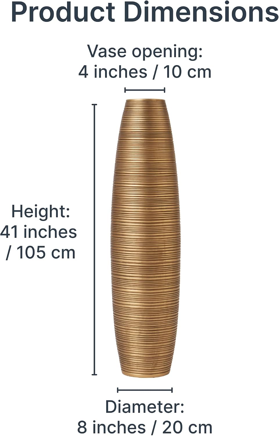 LEEWADEE Large Floor Vase – Handmade Flower Holder Made of Wood, Sophisticated Vessel for Decorative Branches and Dried Flowers, 43 inches, Golden
