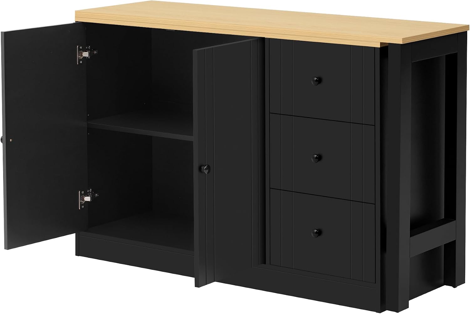 90' Extendable Freestanding Storage Cabinet, Kitchen Storage Bakers Rack with Adjustable Shelf, Utility Food Cupboard with Silent Drawers for Kitchen and Living Room, Black+Natural