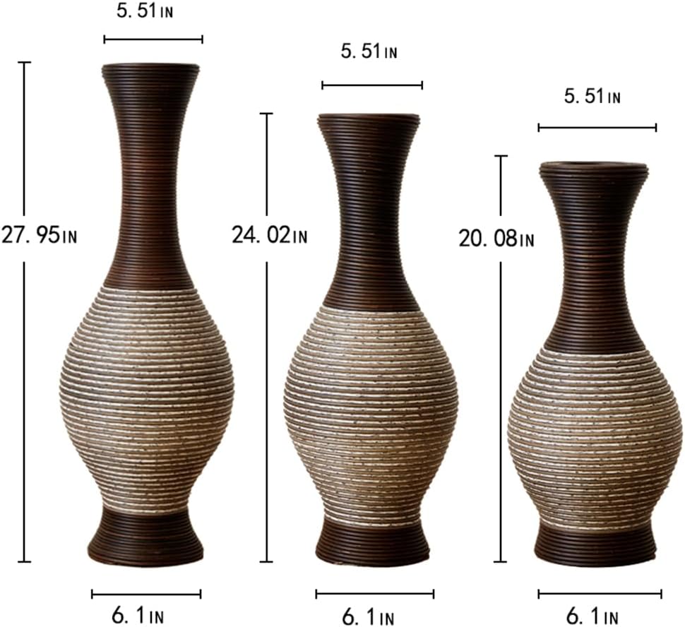 Floor PVC Decorated Vases Set of 3 for Gorgeous Home Decoration Large Classic PVC Vases 20in/24in/28in Height(Brown+White)
