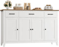 HORSTORS 55' Buffet Cabinet, Modern Farmhouse Sideboard Buffet with Drawers, Large Kitchen Storage Cabinet with Adjustable Shelves, Wood Coffee Bar for Kitchen, Dining Room, Living Room, White