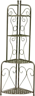 Pemberly Row Iron Folding 4-Tier Bakers Rack, 54 in H x 17 in W, Antique Black Distressed Finish, All-Weather Water-Resistant with UV Protection, Indoor/Outdoor Storage and Display