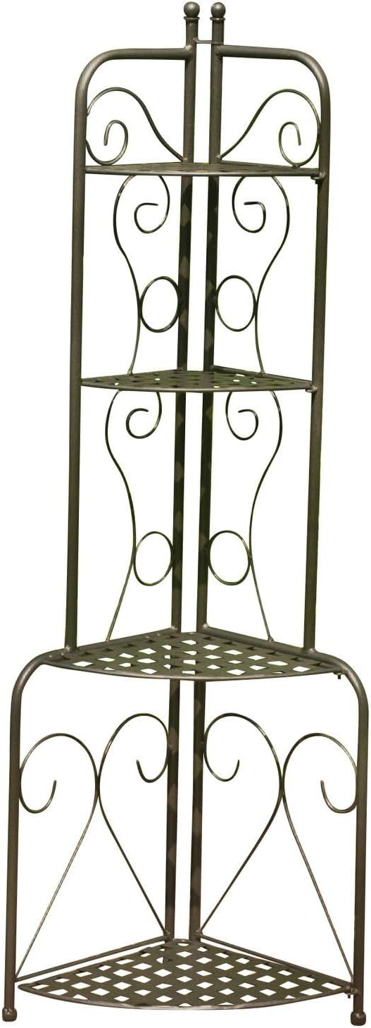 Pemberly Row Iron Folding 4-Tier Bakers Rack, 54 in H x 17 in W, Antique Black Distressed Finish, All-Weather Water-Resistant with UV Protection, Indoor/Outdoor Storage and Display