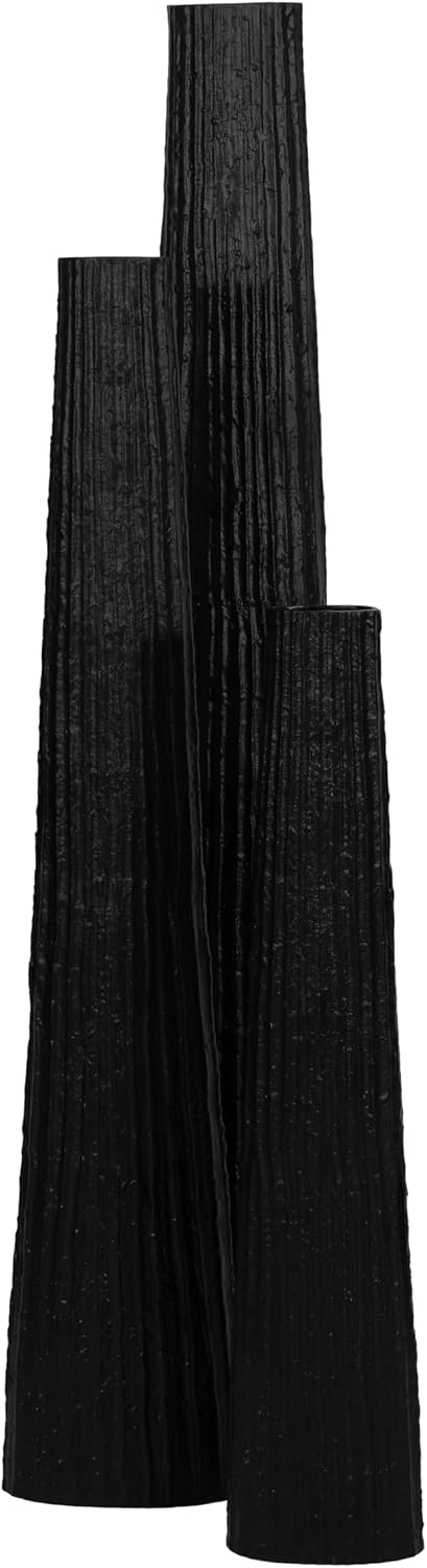 Aluminum Decorative Vase – Floor Flower Holder for Tall Arrangements, Entryway or Living Room Placement, Home Decor with Ribbed Modern Vase Design for Sculptural Impact – 48', Black