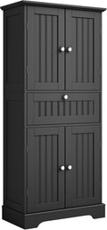 ChooChoo 51' H Tall Bathroom Floor Cabinet, Modern Bathroom Storage Cabinet with Drawer and Adjustable Shelves, Freestanding Kitchen Pantry Cupboard with 4 Doors for Living Room, Black