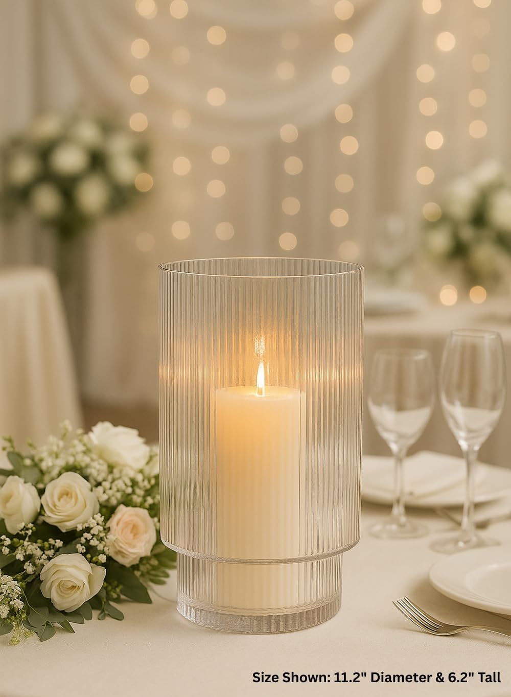 Serene Spaces Living Ribbed Pedestal Glass Votive Holder, Table Centerpiece, Home, Office, Wedding, Birthday, Holiday & Special Events Decor, 6.2' Diameter & 11.2' Tall