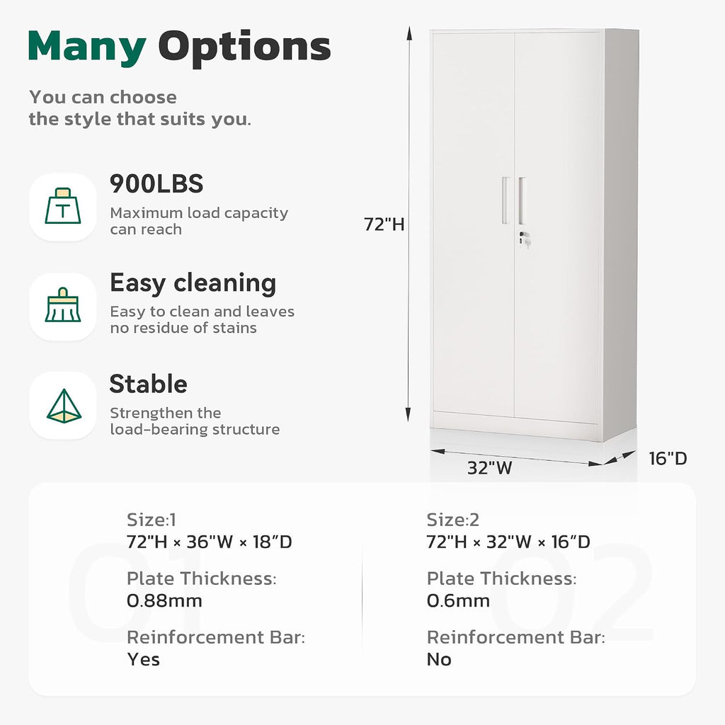 Greenvelly Metal Lockable Storage Cabinet, 72' Storage Cabinet with 2 Doors and 4 Adjustable Shelves for Office, Home, Garage, Pantry (Assembly Required, White)