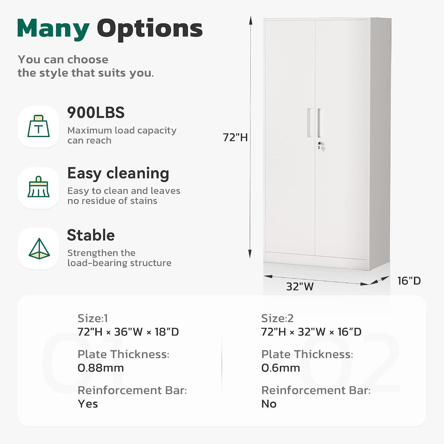 Greenvelly Metal Lockable Storage Cabinet, 72' Storage Cabinet with 2 Doors and 4 Adjustable Shelves for Office, Home, Garage, Pantry (Assembly Required, White)