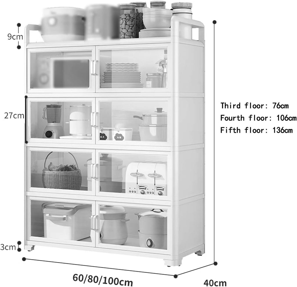 Kitchen Storage Rack with Doors Corner Bakers Racks for Kitchens with Storage Double Door Magnetic Design with Double Rolling Wheels, for Kitchen, Dining Room(Black,60 * 40 * 76 cm)