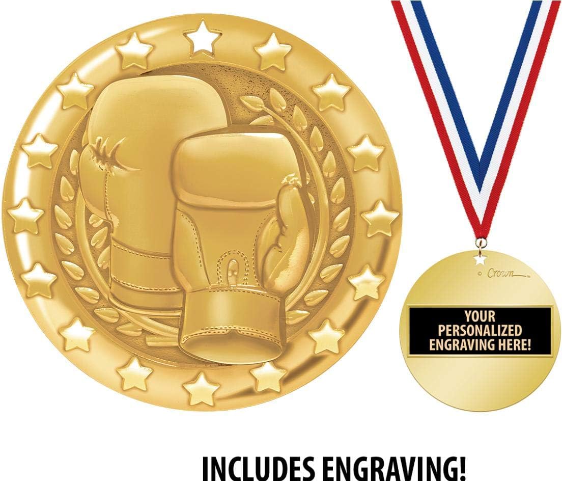 Crown Awards Boxing Medal, 2' Shiny Gold Boxing Medals for Kids with Free Custom Engraving