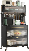 Metal Kitchen Storage Cabinet with Drawers, Pegboard Hooks & Flip Doors, Microwave Stand for Home & Office, Stylish Black, 80cm & 100cm Options, Bakers Rack Organizer